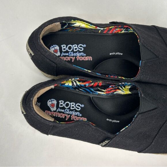 Skechers Bobs Espadrille Wedges Women 9 High Jinx Black Tan Memory Foam 34101 - Picture 5 of 9